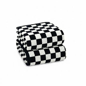 Checkered Cotton Bath Towels Set of 2 Soft Absorbent Quick Dry 520GSM