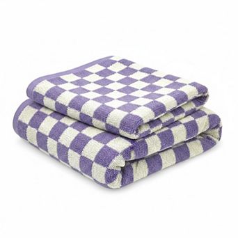 Checkered Cotton Bath Towels Set of 2 Soft Absorbent Quick Dry 520GSM
