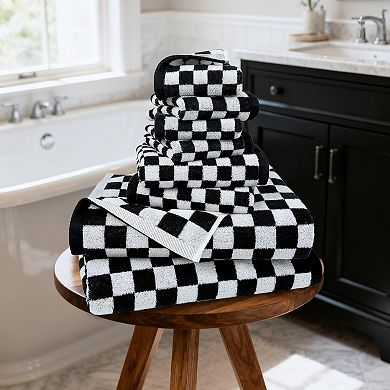 8 Piece Cotton Towel Set Checkered Bath Hand Washcloths Absorbent Durable
