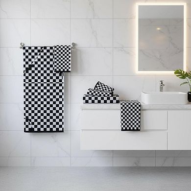 8 Piece Cotton Towel Set Checkered Bath Hand Washcloths Absorbent Durable