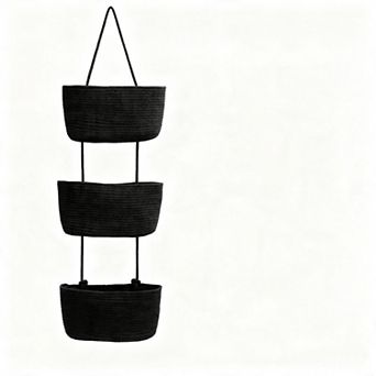 3 tier Woven Cotton Hanging Basket Over Door Storage Organizer Decorative