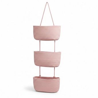 3 tier Woven Cotton Hanging Basket Over Door Storage Organizer Decorative