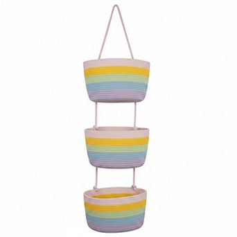 3 tier Woven Cotton Hanging Basket Over Door Storage Organizer Decorative