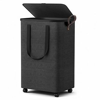 Collapsible Laundry Basket with Wheels Lid Large Rolling Hamper for Bedroom Bathroom Dorm