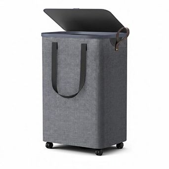 Collapsible Laundry Basket with Wheels Lid Large Rolling Hamper for Bedroom Bathroom Dorm