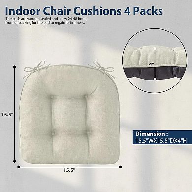 Chair Cushions Dining Kitchen Indoor Tufted Foam Non Slip Ties Set