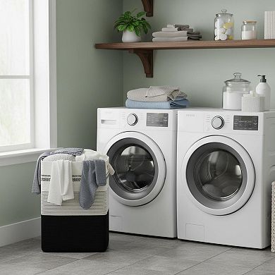 Large Woven Rope Laundry Basket Tall With Handles Decorative Storage For Clothes Blankets