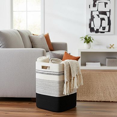 Large Woven Rope Laundry Basket Tall With Handles Decorative Storage For Clothes Blankets
