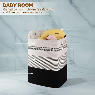 Large Woven Rope Laundry Basket Tall With Handles Decorative Storage For Clothes Blankets