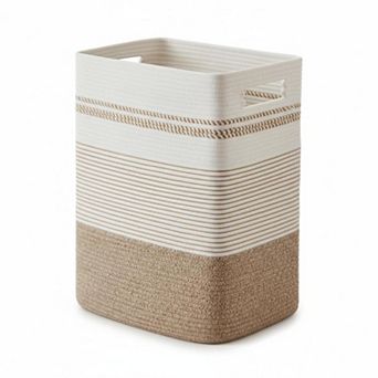 Large Woven Rope Laundry Basket Tall With Handles Decorative Storage For Clothes Blankets