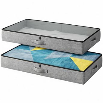 2-Pack Under Bed Storage Containers 4.5 in Low Profile Linen Organizer Bins with Zippers