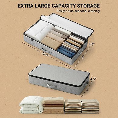 2-Pack Under Bed Storage Containers 4.5in Low Profile Linen Organizer Bins with Zippers