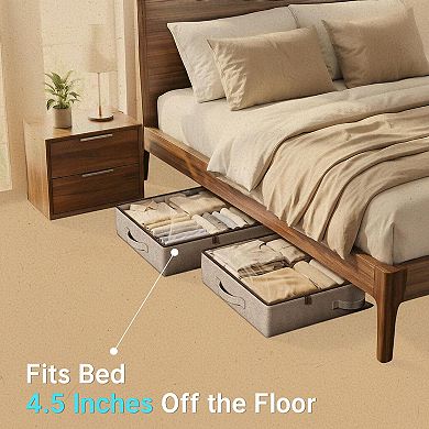 2-Pack Under Bed Storage Containers 4.5in Low Profile Linen Organizer Bins with Zippers