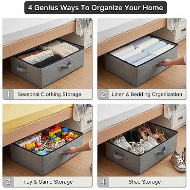2-Pack Under Bed Storage Containers 4.5in Low Profile Linen Organizer Bins with Zippers