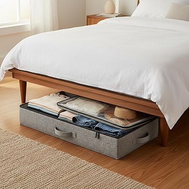 2-Pack Under Bed Storage Containers 4.5in Low Profile Linen Organizer Bins with Zippers