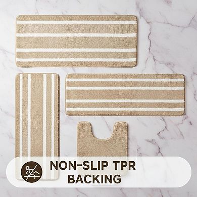 3 Piece Bathroom Rugs Set Non Slip Washable Plush Microfiber Quick Dry Bath Mat Shower Rug Runner