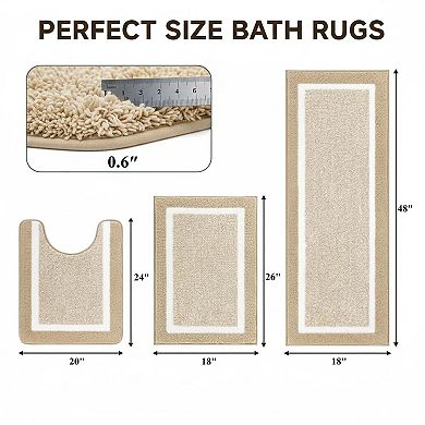 3 Piece Bathroom Rugs Set Non Slip Washable Plush Microfiber Quick Dry Bath Mat Shower Rug Runner