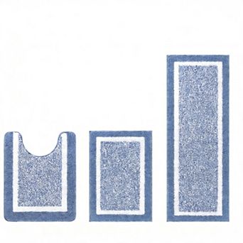 3 pc Bathroom Rugs Set Non Slip Washable Plush Microfiber Quick Dry Bath Mat Shower Rug Runner