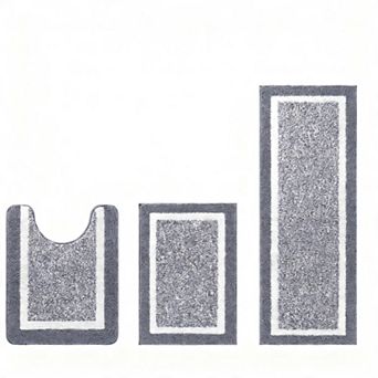 3 pc Bathroom Rugs Set Non Slip Washable Plush Microfiber Quick Dry Bath Mat Shower Rug Runner