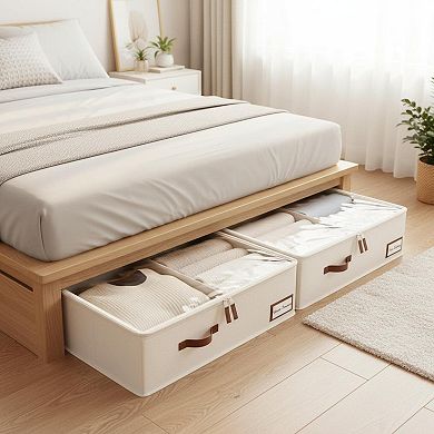 2 Pack Under Bed Storage Containers Ultra Thick Fabric Handles Label Holder Dust Proof Foldable