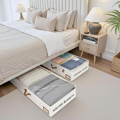 2 Pack Under Bed Storage Containers Ultra Thick Fabric Handles Label Holder Dust Proof Foldable