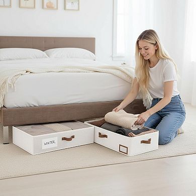 2 Pack Under Bed Storage Containers Ultra Thick Fabric Handles Label Holder Dust Proof Foldable