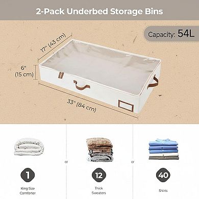 2 Pack Under Bed Storage Containers Ultra Thick Fabric Handles Label Holder Dust Proof Foldable
