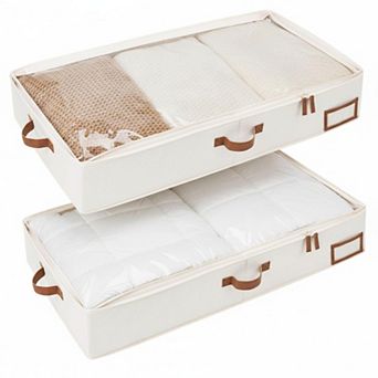 2 Pack Under Bed Storage Containers Ultra Thick Fabric Handles Label Holder Dust Proof Foldable
