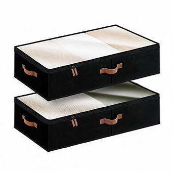 2 Pack Under Bed Storage Containers Ultra Thick Fabric Handles Label Holder Dust Proof Foldable