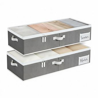 2 Pack Under Bed Storage Containers Ultra Thick Fabric Handles Label Holder Dust Proof Foldable