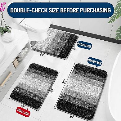 Bathroom Rugs Sets 3 Piece Soft Absorbent Microfiber Bath Mats Plush Shaggy Mat Set Machine Wash Dry