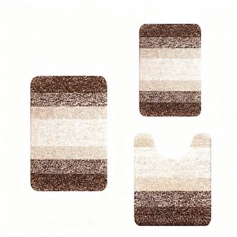 Bathroom Rugs Sets 3 pc Soft Absorbent Microfiber Bath Mats Plush Shaggy Mat Set Machine Wash Dry