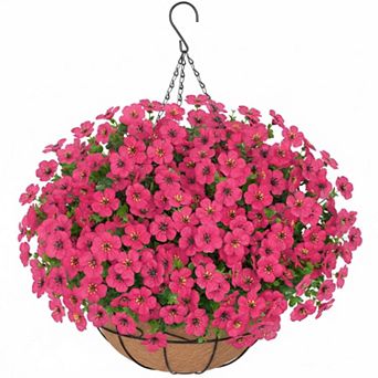 Artificial Hanging Flowers w/ Rattan Basket UV Resistant Silk Faux Eucalyptus Outdoor Porch Balcony