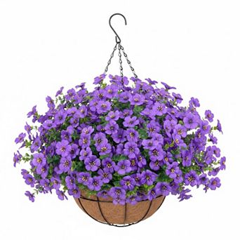 Artificial Hanging Flowers w/ Rattan Basket UV Resistant Silk Faux Eucalyptus Outdoor Porch Balcony