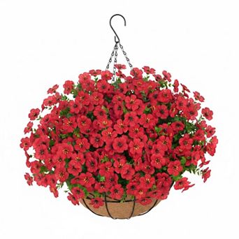 Artificial Hanging Flowers w/ Rattan Basket UV Resistant Silk Faux Eucalyptus Outdoor Porch Balcony