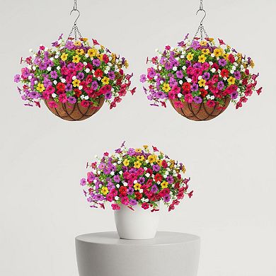 Artificial Hanging Silk Flower Basket (Eucalyptus, Chrysanthemums) UV Resistant Indoor Outdoor Decor