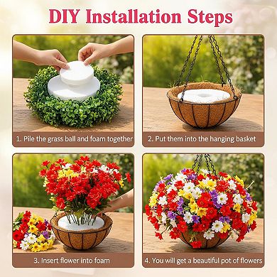 Artificial Hanging Silk Flower Basket (Eucalyptus, Chrysanthemums) UV Resistant Indoor Outdoor Decor