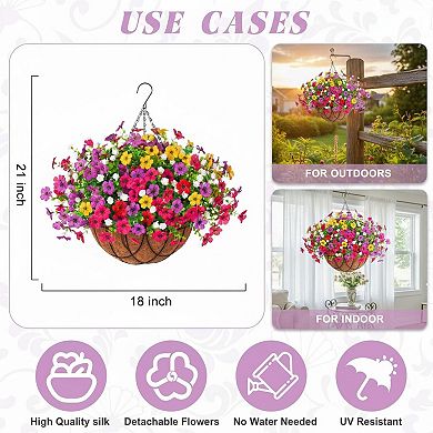 Artificial Hanging Silk Flower Basket (Eucalyptus, Chrysanthemums) UV Resistant Indoor Outdoor Decor