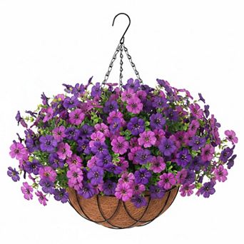 Artificial Hanging Silk Flower Basket (Eucalyptus, Chrysanthemums) UV Resistant Indoor Outdoor Decor