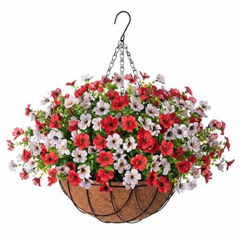 Artificial Hanging Silk Flower Basket (Eucalyptus, Chrysanthemums) UV Resistant Indoor Outdoor Decor