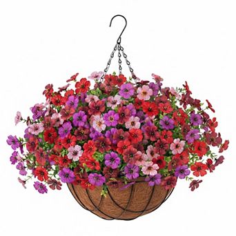Artificial Hanging Silk Flower Basket (Eucalyptus, Chrysanthemums) UV Resistant Indoor Outdoor Decor