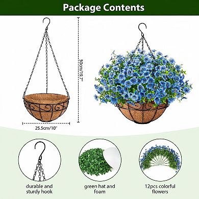 Artificial Hanging Flowers Set with Basket UV Resistant Silk Plastic for Outdoors Home Decor