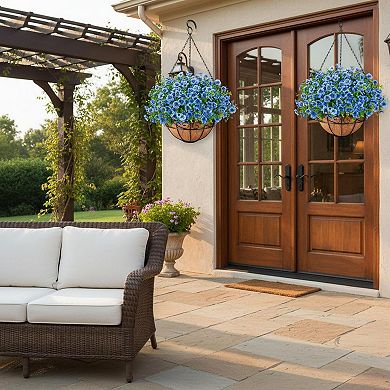 Artificial Hanging Flowers Set with Basket UV Resistant Silk Plastic for Outdoors Home Decor