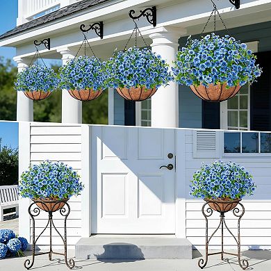Artificial Hanging Flowers Set with Basket UV Resistant Silk Plastic for Outdoors Home Decor
