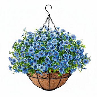 Artificial Hanging Flowers Set with Basket UV Resistant Silk Plastic for Outdoors Home Decor