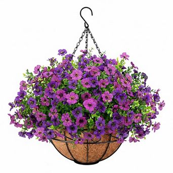 Artificial Hanging Flowers Set with Basket UV Resistant Silk Plastic for Outdoors Home Decor