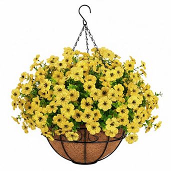 Artificial Hanging Flowers Set with Basket UV Resistant Silk Plastic for Outdoors Home Decor