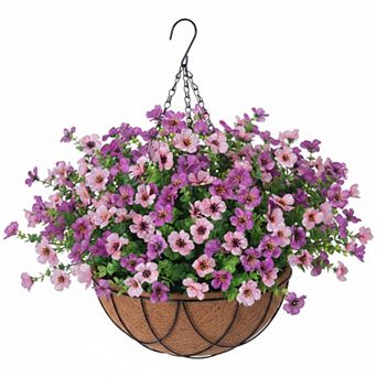 Artificial Silk Hanging Basket Flowers w/Eucalyptus UV-Resistant Faux Green Plant Outdoor Indoor