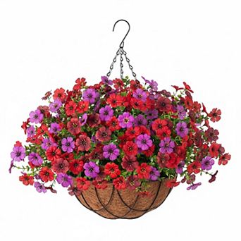 Artificial Silk Hanging Basket Flowers w/Eucalyptus UV-Resistant Faux Green Plant Outdoor Indoor