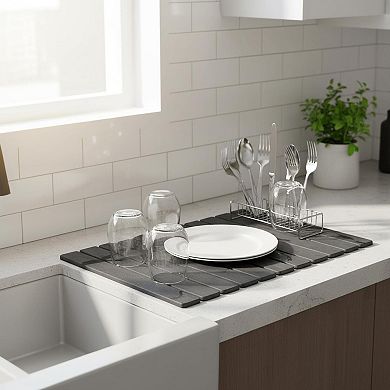 2pcs Stone Dish Drying Mats Quick Dry Foldable Water Absorbing Diatomaceous Kitchen Counter Pads